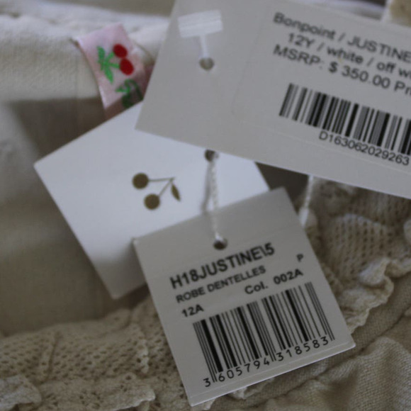 NWT Bonpoint Girls Justine Dress Wool Blend Off White Lace Trim 12 - Picture 9 of 12